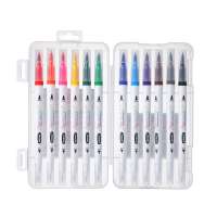 24 Color Art Markers Water Color Tips Dual Fineliner Pen for School Kids Colored Double head Brush Pen set Wholesale